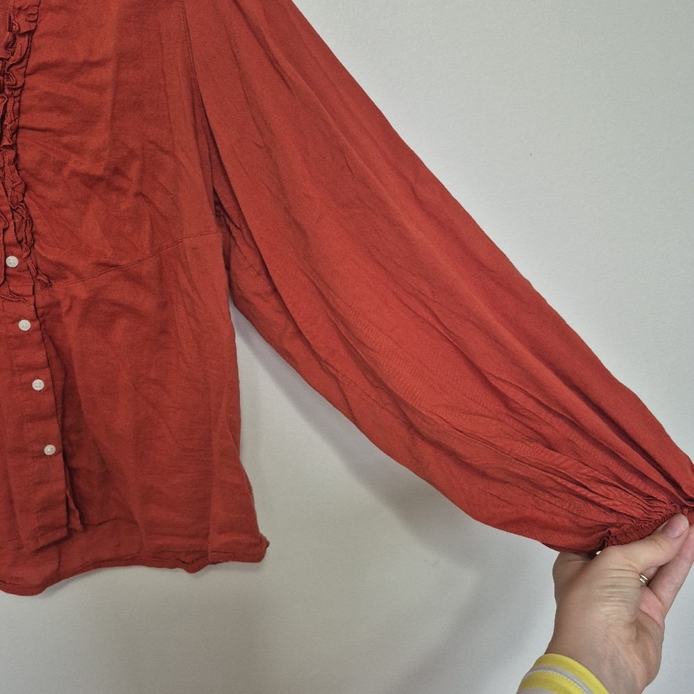 Old Navy Rust Ruffle V-Neck Balloon Sleeve Blouse – Size M - Picture 3 of 6